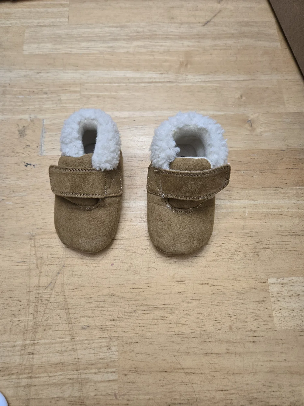 Baby Suede Moccasin Booties with Shearling Lining - Tan